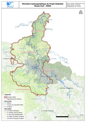 Carte du périmètre hydrographique du Programme Globalisé Meuse Aval